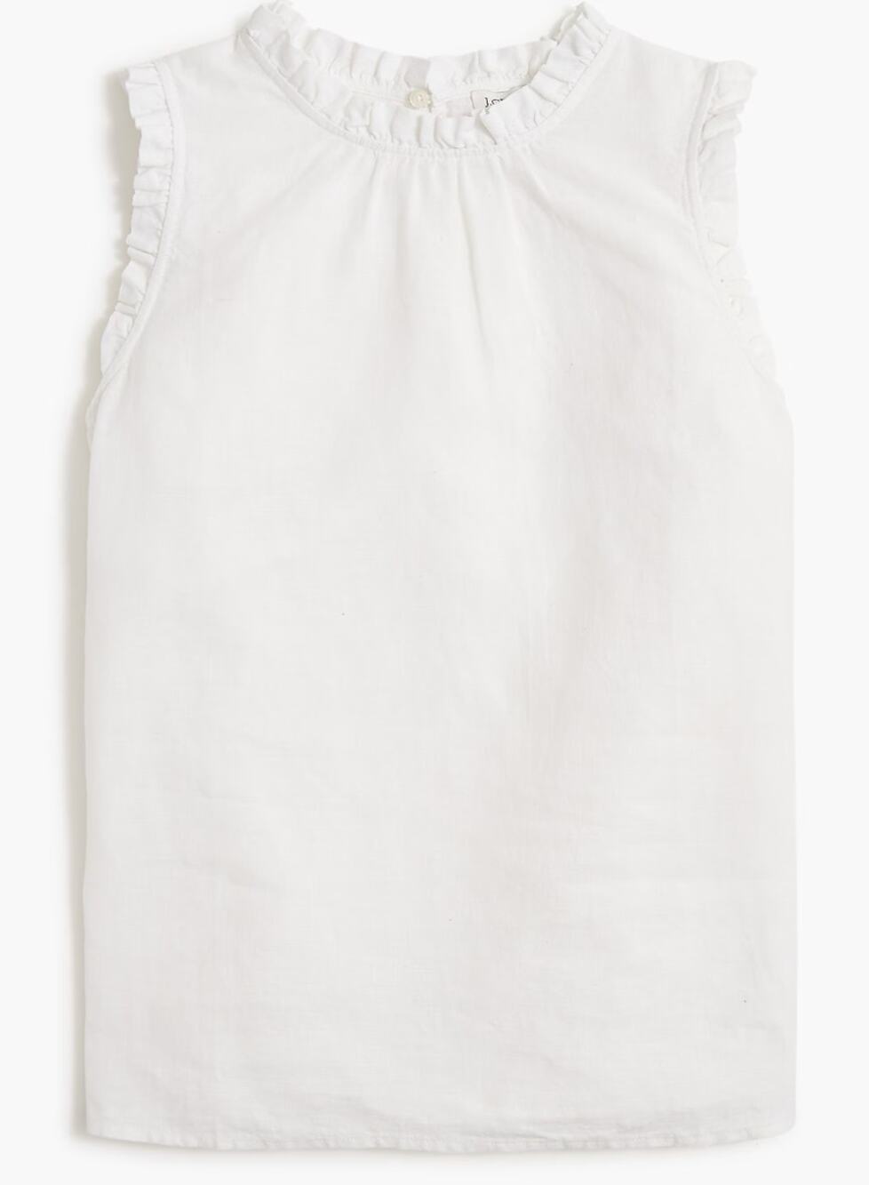 J.Crew Factory Linen-Blend Sleeveless Ruffleneck Top White (XXS)